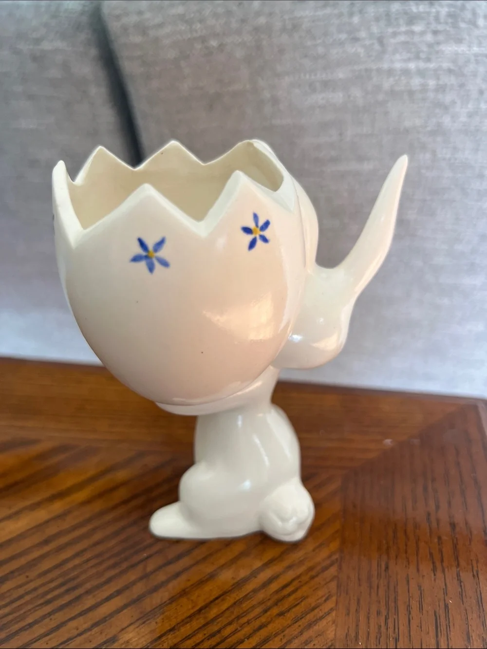 Vintage 1970s Ceramic Bunny Egg Planter with Floral Design